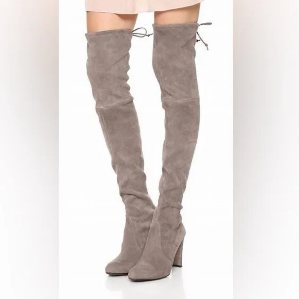 Stuart Weitzman Topo Suede Highland Over the Knee Gray High Heel Boots Size 7.5
